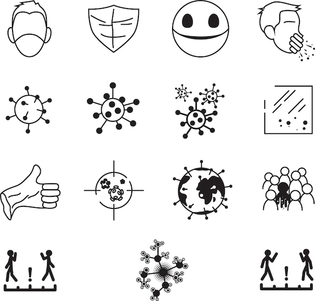 Coronavirus covid19 pandemic epidemic virus infection related vector line icons contains virus protection symptoms illustration