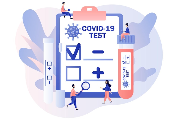 Vector coronavirus covid19 testing tiny doctor or nurse doing coronavirus pcr test patient receiving