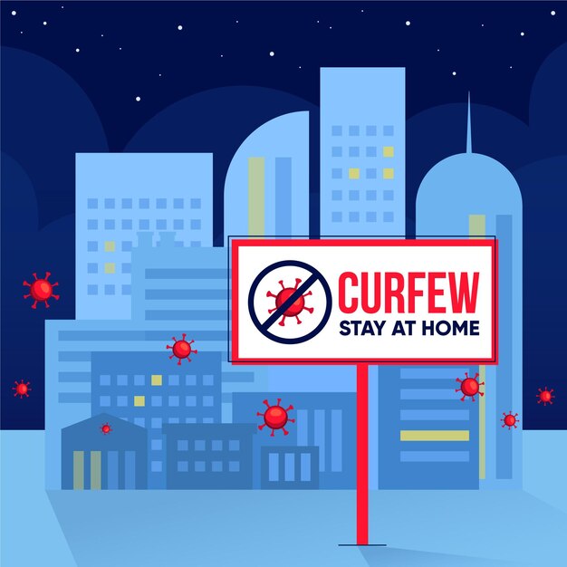 Vector coronavirus curfew concept