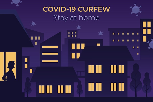 Vector coronavirus curfew concept