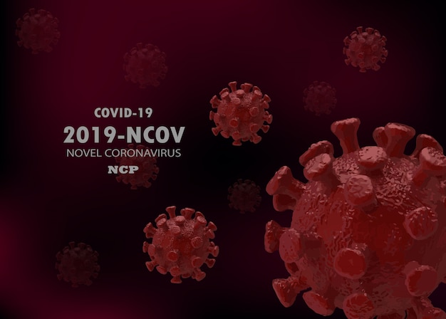 Coronavirus disease COVID-19 infection 3D medical illustration. Floating China pathogen respiratory influenza covid virus cells. Dangerous asian ncov corona virus, dna, pandemic risk background design