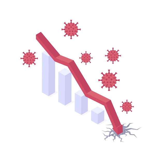 Coronavirus economische en financiële crisis isometrische vectorillustratie