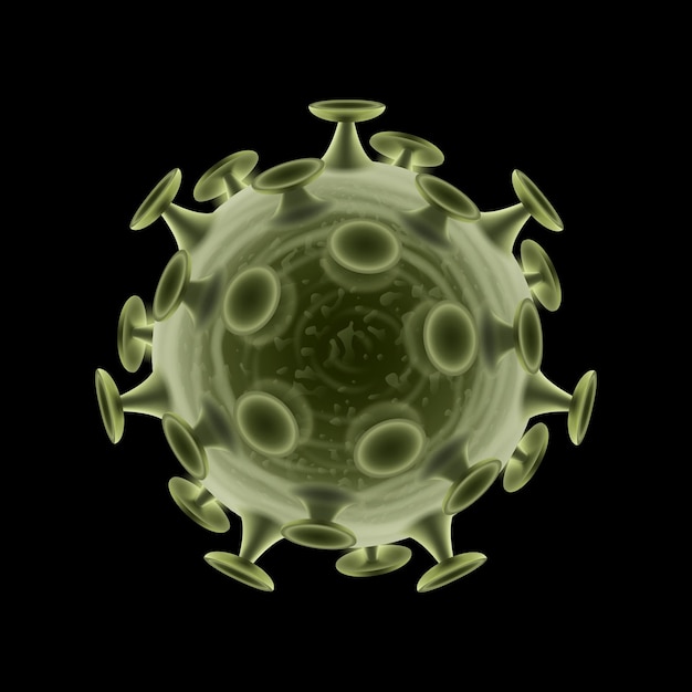 Coronavirus groene illustratie op zwarte achtergrond. virus concept. microscoop virus close-up.