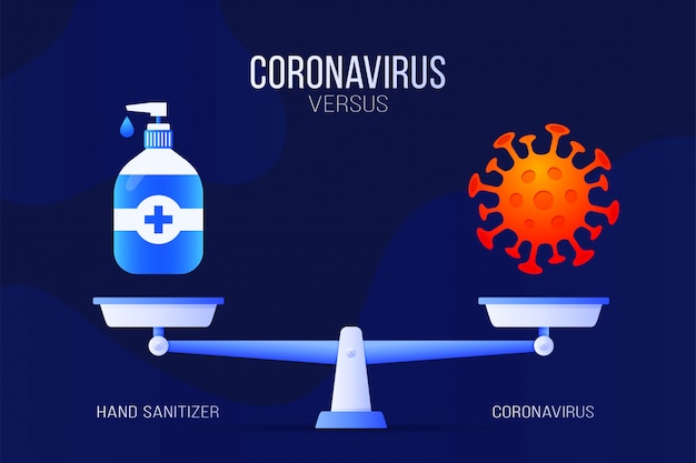 Illustrazione di coronavirus o disinfettante per le mani. scala metafora.