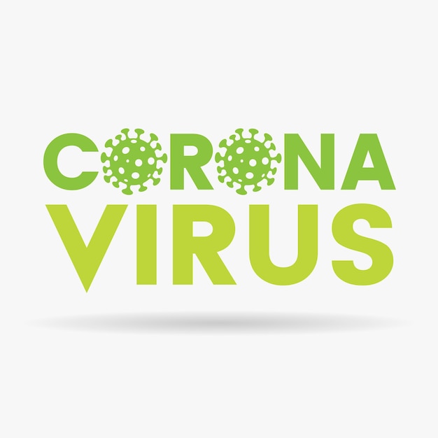Coronavirus hoofdletters groene letters met simplistische pictogrammen