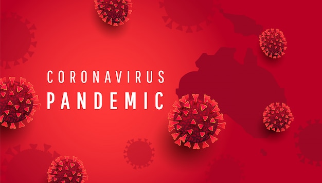 コロナウイルス。細胞疾患と世界地図の水平の背景