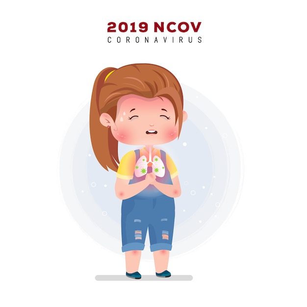 Coronavirus Illustration. Sick girl with pneumonia