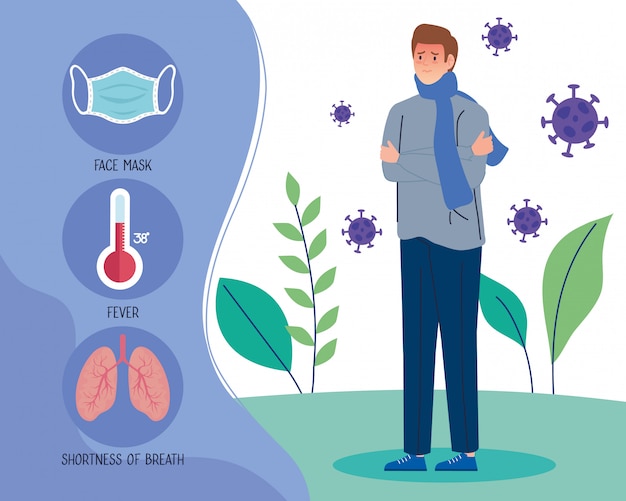 Coronavirus infographic en man met koorts