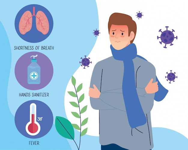 Coronavirus infographic en man met koorts