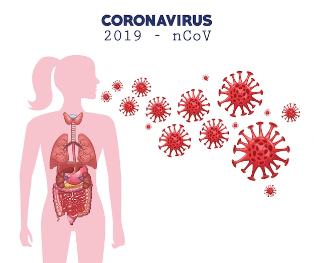 Coronavirus infographic met vrouwenfiguur en bacteriën