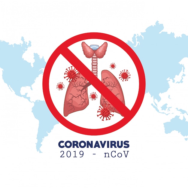 Coronavirus infographic met wereldkaart en longen