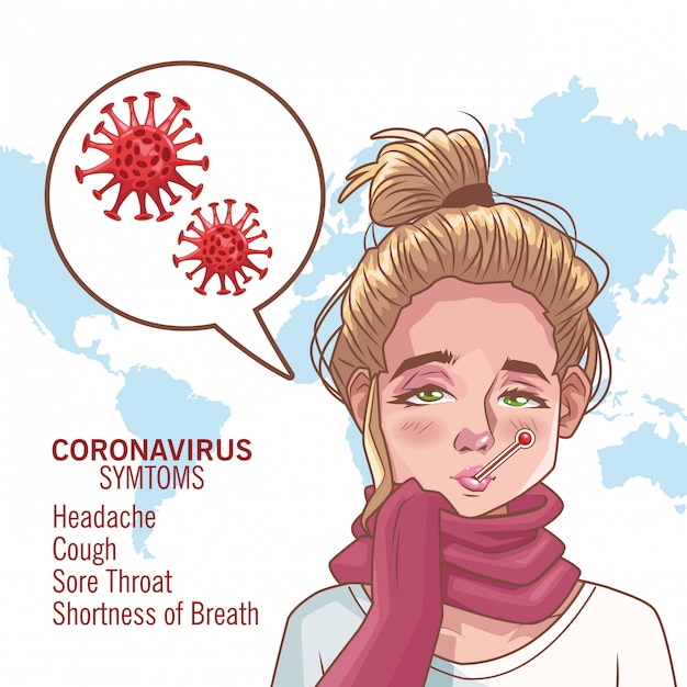 Coronavirus infographic con progettazione dell'illustrazione di vettore del carattere della donna malata