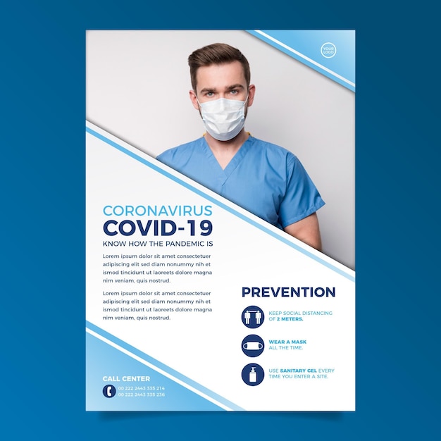 Vector coronavirus informatieve poster met foto