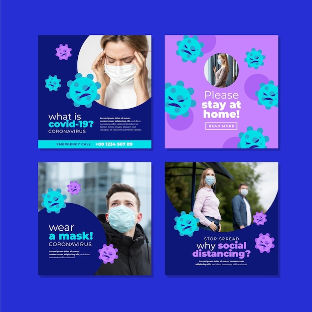 Vector coronavirus instagram posts with photo set