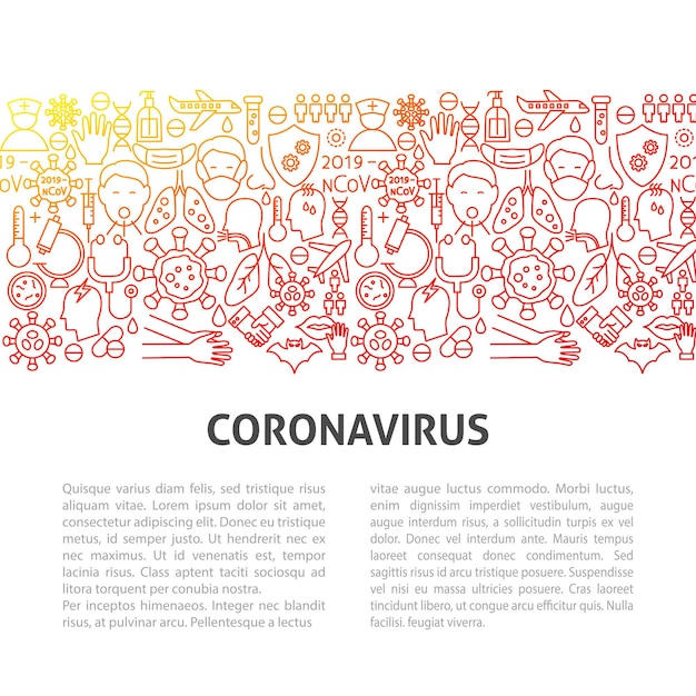 Modello di linea di coronavirus. illustrazione di vettore del disegno del profilo.