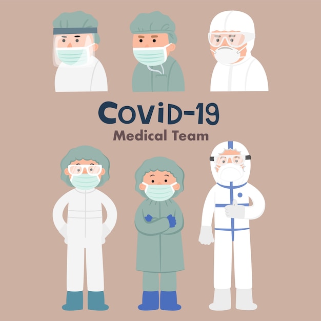 Vettore equipe medica e medico del coronavirus in dispositivi di protezione individuale