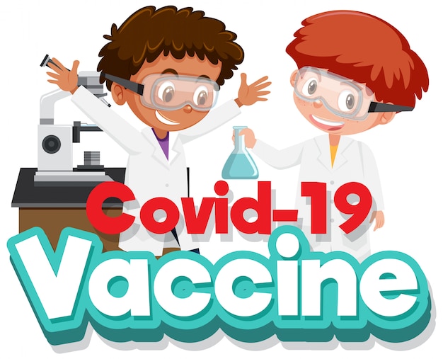 Coronavirus ontwerp met jongens in wetenschappelijk laboratorium