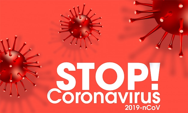 Focolaio di coronavirus, infezione realistica dell'illustrazione covid-19, sfondo di influenza con casi di ceppo pericoloso come pandemia di salute medica, concetto di rischio con cellule della malattia.