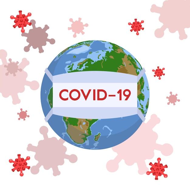 Vector coronavirus on planet earth in a medical protective antimicrobial mask covid19 pandemic quarantine