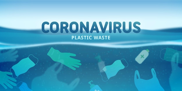 Vettore coronavirus sfondo di rifiuti di plastica