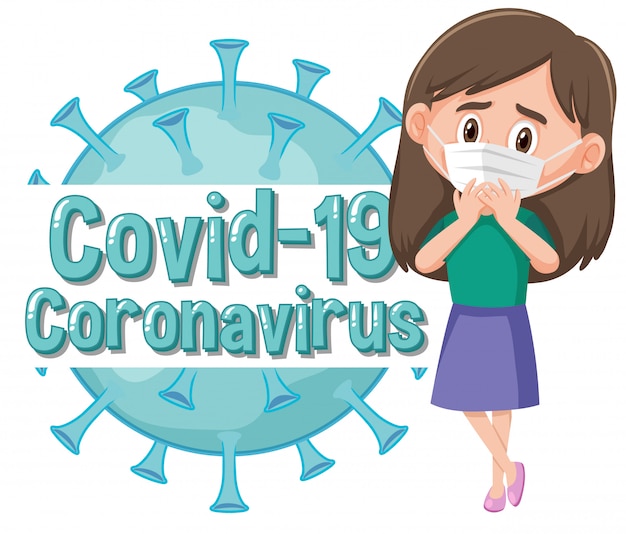 Vector coronavirus poster design with girl wearing mask