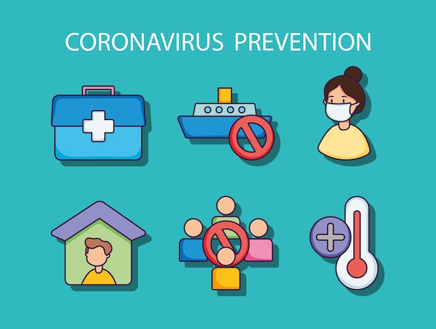 Coronavirus prevention icon set