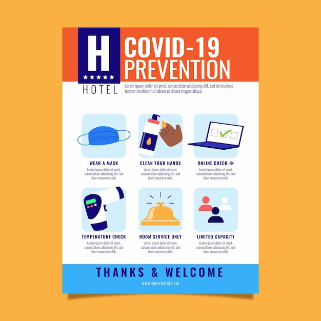 Vector coronavirus prevention poster for hotels template