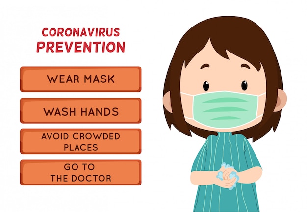 Coronavirus prevention with children character