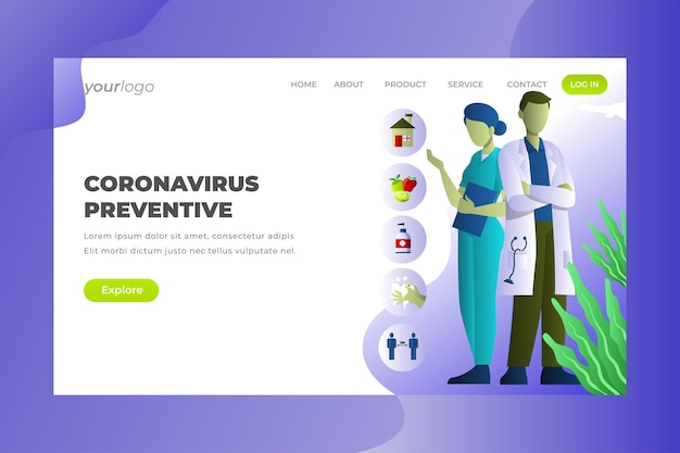 Vettore prevenzione del coronavirus - pagina di destinazione vettoriale