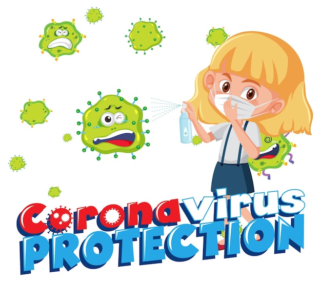 어린이 만화 캐릭터와 함께 코로나바이러스 보호