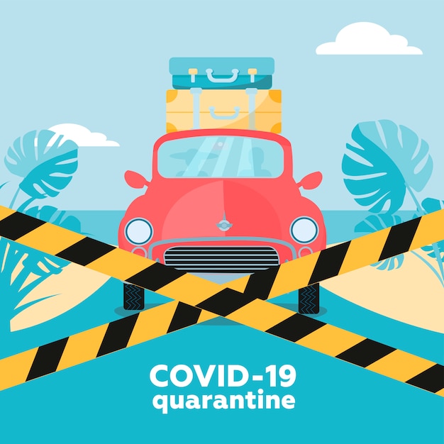 Coronavirus quarantine - travel cancellations. novel corona virus disease covid-19, 2019-ncov, mers-cov concept. blocked road with traveling car driving on vacation.