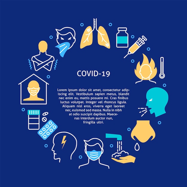 Coronavirus round poster in line style