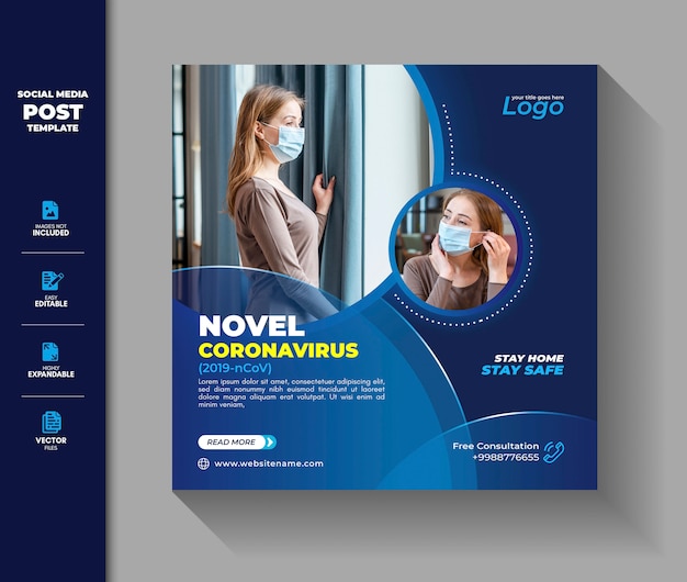 Социальная сеть Coronavirus Post Square Баннер Covid 19 Corona Virus