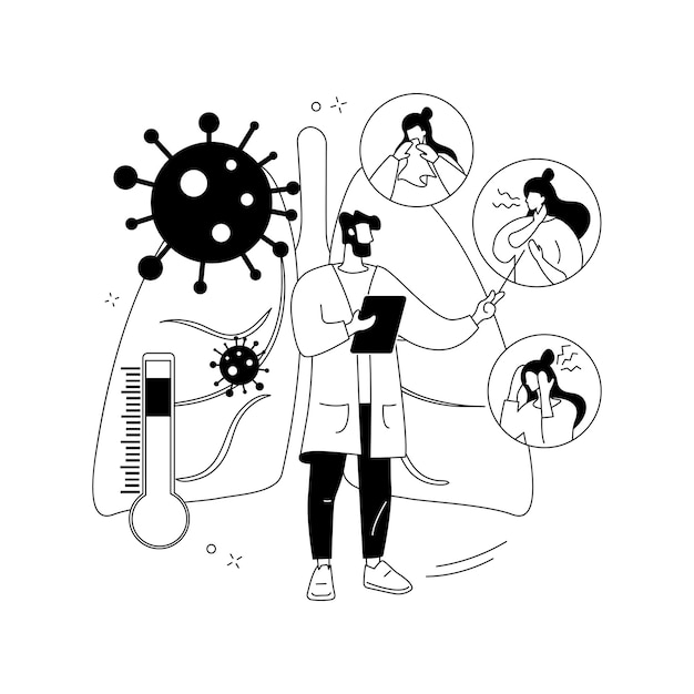 Vector coronavirus symptoms abstract concept vector illustration coronavirus test most common symptoms breathing problem fever and cough loss of taste or smell severe state abstract metaphor