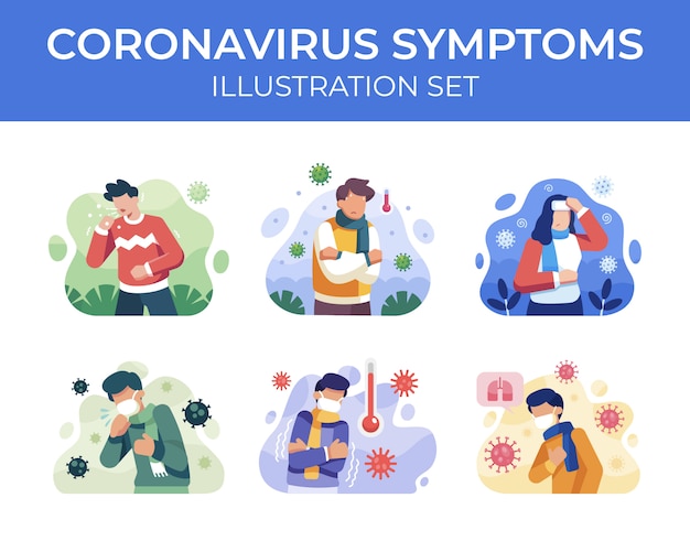 Vettore insieme dell'illustrazione di sintomi di coronavirus