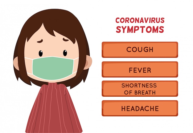 어린이 캐릭터가있는 코로나 바이러스 증상