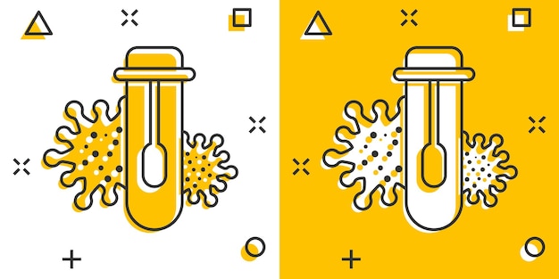 Иконка теста на коронавирус в стиле комиксов covid19 мультипликационная векторная иллюстрация на изолированном фоне Медицинский диагностический эффект всплеска знак бизнес-концепция