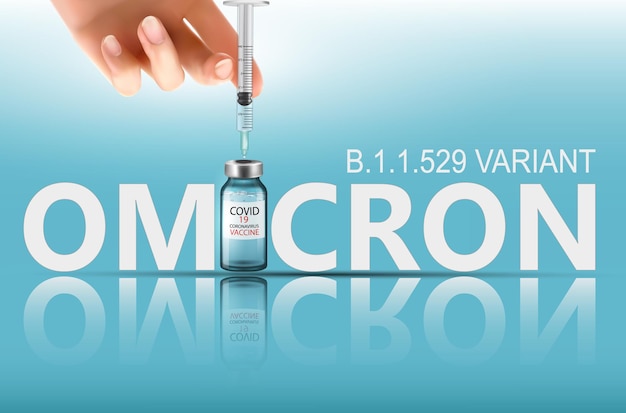 Coronavirus vaccin achtergrond. OmicriÃ³n Covid-19 corona-virusvaccinatie met injectiespuit voor covid19-immunisatiebehandeling. Stop Coranavirus-concept. Vector