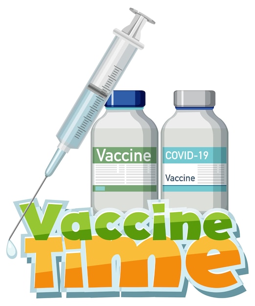 Vector coronavirus-vaccinatieconcept met banner voor het lettertype van de vaccintijd