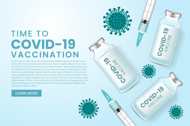 ベクトル コロナウイルスワクチン。 covid-19免疫治療のためのワクチンボトルと注射器注射によるcovid-19コロナウイルスワクチン接種。