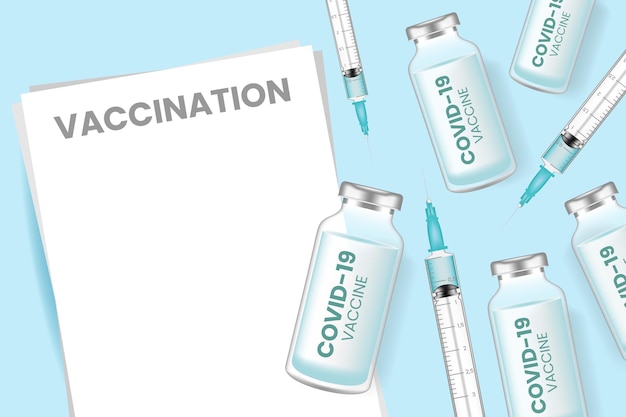 Vector coronavirus vaccine. covid-19 corona virus vaccination with vaccine bottle and syringe injection for covid-19 immunization treatment.