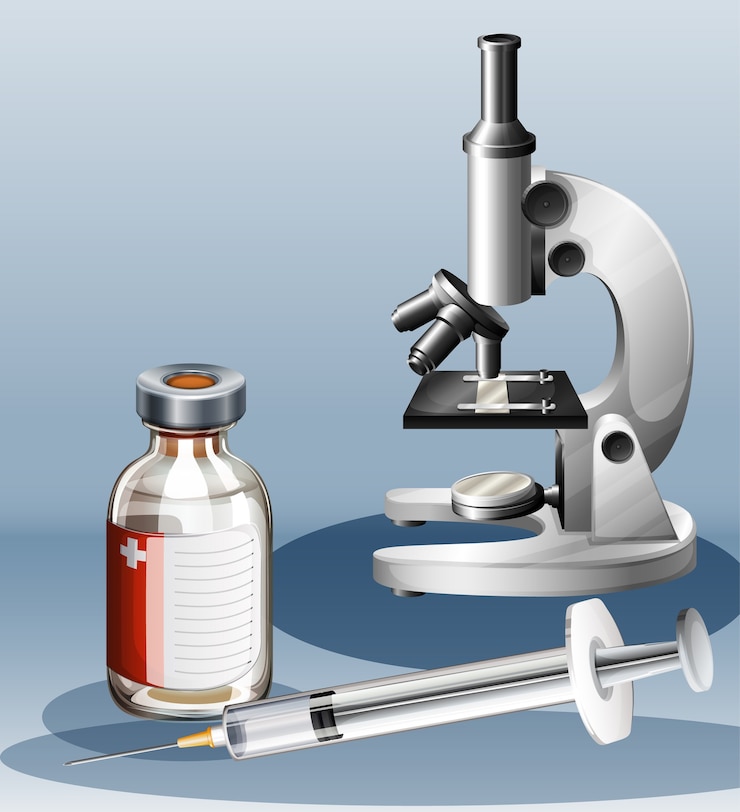 वेक्टर coronavirus vaccine and syringe