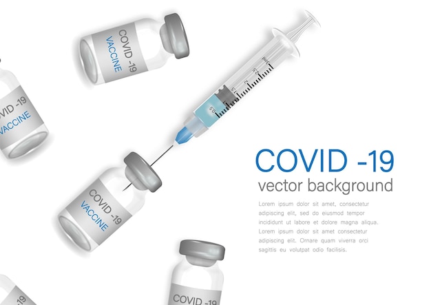 Векторный фон вакцины против коронавируса Вакцинация Covid19 бутылкой с вакциной и шприцем для инъекций для лечения иммунизации