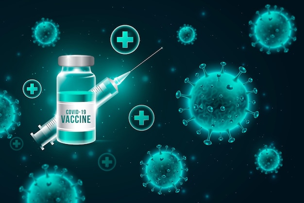 Coronavirus wallpaper with vaccine bottle and syringe