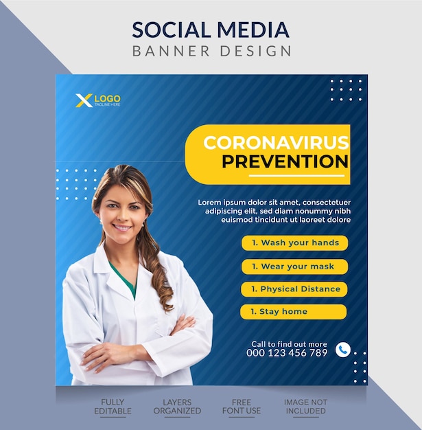 Coronavirus warning social media instagram banner post design template