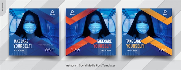 Coronavirus warning social media square post templates design