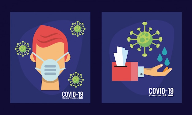 Coronaviruscel met persoon die het medische ontwerp van de masker vectorillustratie gebruiken