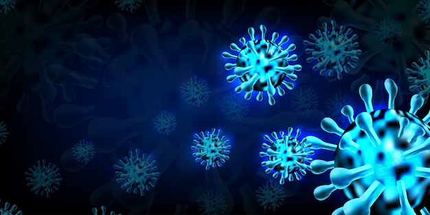 Coronavirusziekte COVID-19-infectie medisch. wereld pathogeen respiratoire influenza covid viruscellen. Nieuwe officiële naam voor de ziekte van Coronavirus met de naam COVID-19 als achtergrond en achtergrond.