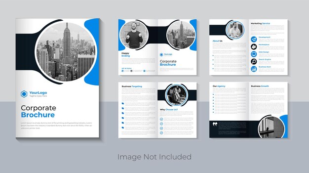 Corporate 8 page business brochure design, company profile brochure template