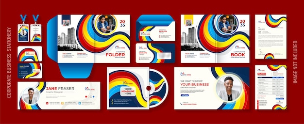 Corporate abstract colorato moderno set di cancelleria per identità aziendale professionale